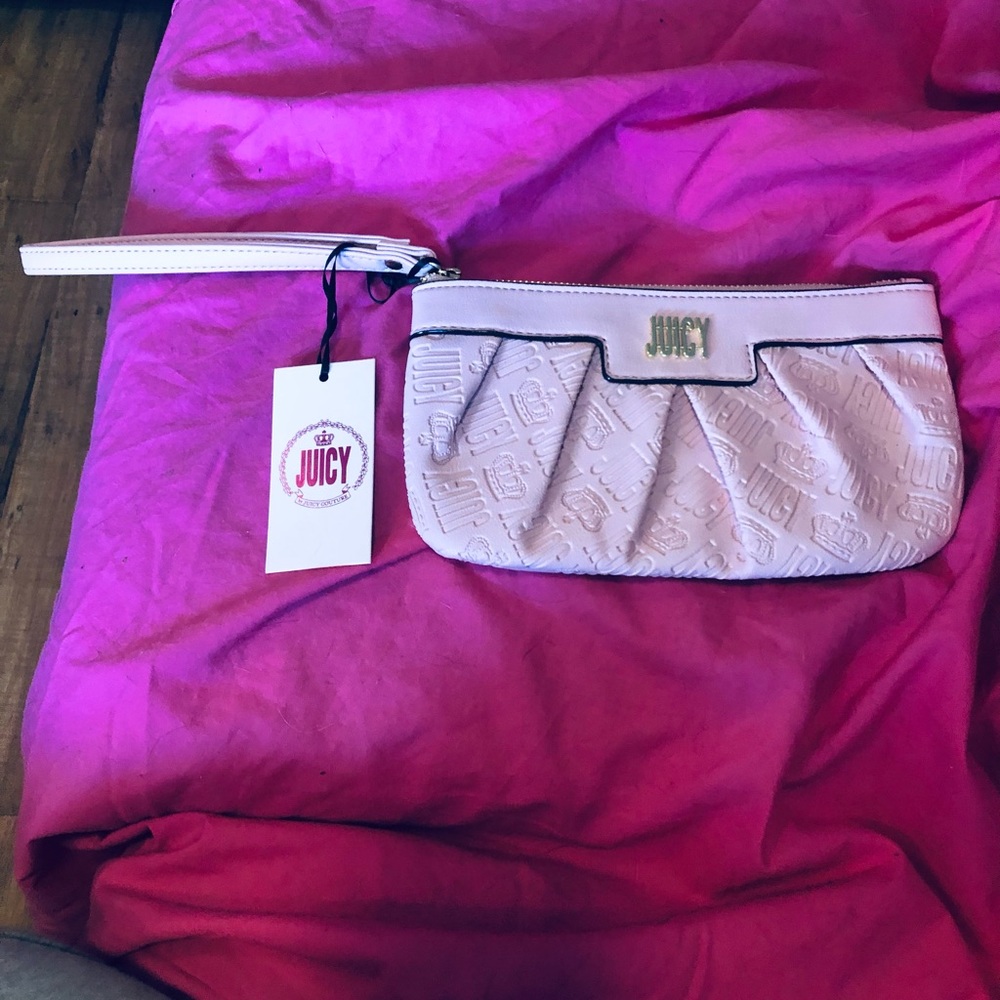 Juicy couture Womans Bag Wristlet Clutch Wallet pink Deboss New.